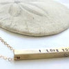 I love you bar necklace, tiny solid brass bar necklace